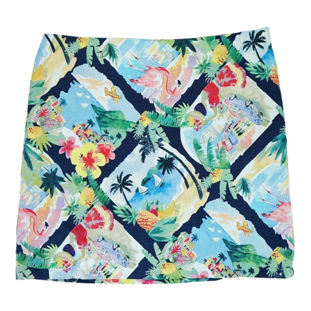 Talbots Tropical Watercolor Mini Skirt 16P Petites Women’s Hawaii Flamingo